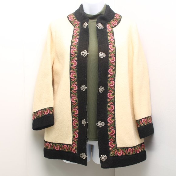 Vintage Firda 100% Wool Jacket Women's 44 Floral Granny Core  Embroidered - Picture 6 of 16